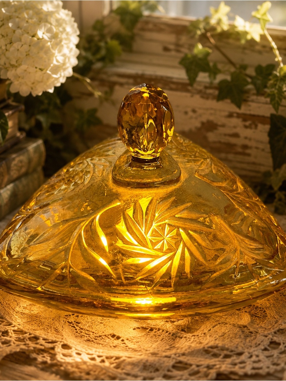 Vintage Hazel Atlas Amber Triangular Candy Dish Fairy Lamp